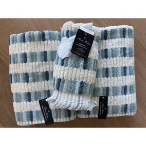 New Brooks Brothers Blue Stripe 4 Piece Turkish Towel and Hand Towel Set